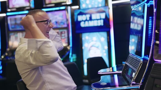 Happy Gambler Celebrates Jackpot Win at Modern Casino