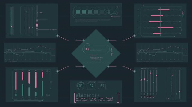 Animated screen with multiple graphs displaying data processing