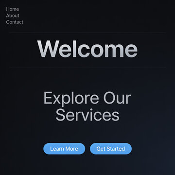 Modern dark website hero section with welcome message and call to action buttons