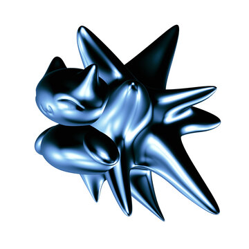 Cyber Y2K Chrome Cat 3D Sculpt Blue Metallic Spike Star Side Angle View