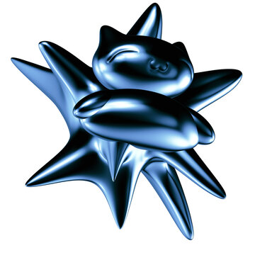 Cyber Y2K Chrome Cat 3D Sculpt Blue Metallic Spike Star Top Angle Back View