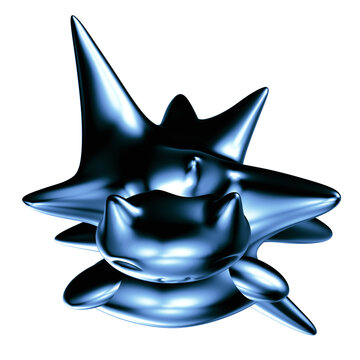 Cyber Y2K Chrome Cat 3D Sculpt Blue Metallic Spike Star Low Angle Upward View