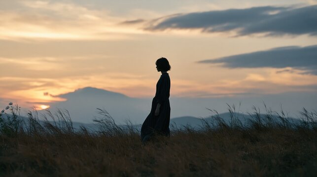 Expanding Horizon woman silhouette sunset field mountains mindfulness growth goals vision