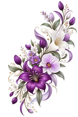 Obraz premium Soft Pink Flower Bouquet on White Background with Delicate Green Leaves, Elegant Floral Botanical Illustration for Spring, Summer, Wedding, Decoration and Romantic Card Design