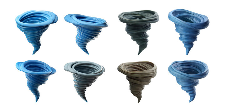 Colorful Swirling Tornadoes in Various Shades and Styles, isolated on transparent background