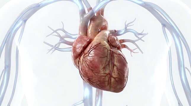 Human heart anatomy with blood vessels