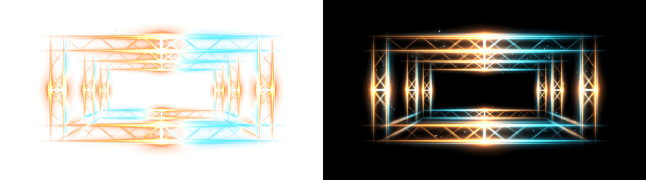 Geometric Truss Structure Glowing Light Trail Effect Overlay Isolated on Transparent Background
