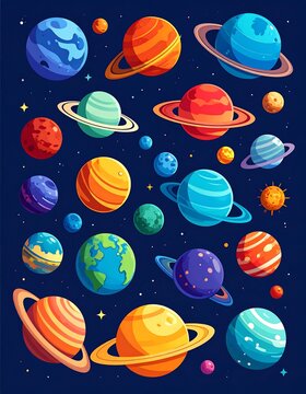 Vibrant colorful abstract geometric spheres on dark background.