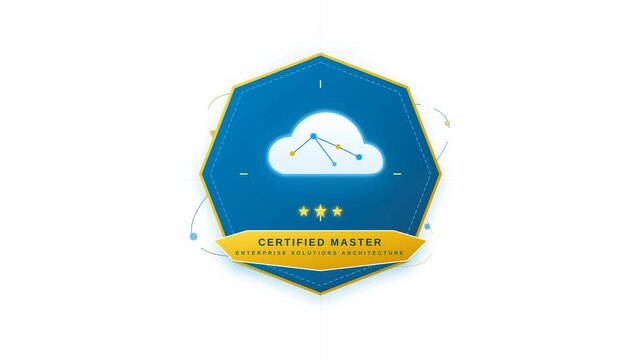 Certified Master Enterprise Solutions Architecture Badge with Cloud Computing Network Icon Graphic