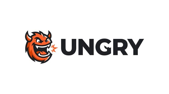 Ungry monster mascot logo design with angry orange beast vector illustration