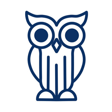Blue owl line art mascot icon cute wise bird png illustration