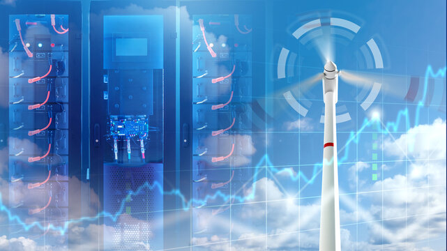 Energy storage. Battery systems store electricity generated by wind turbines for later use, grid balancing, renewable power supply and energy distribution.