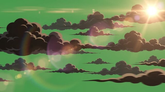 Desert animated cartoon landscape environment with drifting clouds