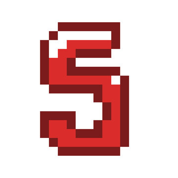 Red Pixel Art Letter S Retro Gaming Style Isolated Graphic