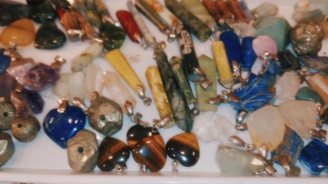 Diverse Collection Of Natural Gemstone And Crystal Healing Pendant Jewelry