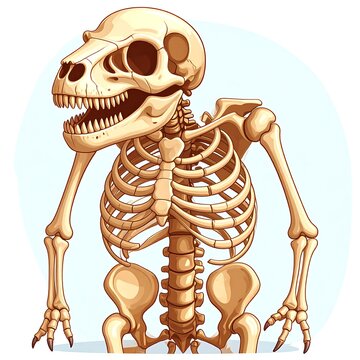 3D rendering of a dinosaur skeleton in anatomical pose.
