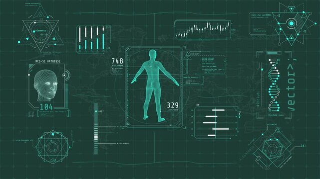 Animated screen with infographics on data science and health research