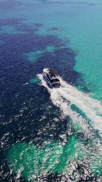 Aerial View Luxury Yacht Sailing Turquoise Sea Greece