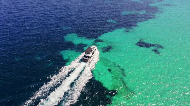 Luxury Yacht Cruising Turquoise Aegean Sea Greece Aerial View