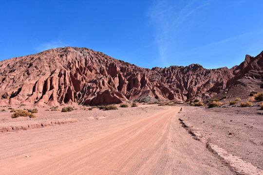Fantastic landscape in Rainbow Valley (Valle del Arco&iacute;ris) - dry ravine in the Cordillera Domeyko mountain range. Atacama Desert. Chile.