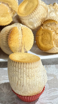 Delicious cassava starch muffins (homemade baked treats made with sour cassava starch). Fresh muffin with a crispy crust and an airy interior. Muffin. Cheese muffin.