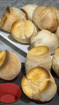 Delicious cassava starch muffins (homemade baked treats made with sour cassava starch). Fresh muffin with a crispy crust and an airy interior. Muffin. Cheese muffin.