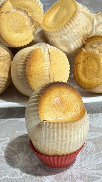 Delicious cassava starch muffins (homemade baked treats made with sour cassava starch). Fresh muffin with a crispy crust and an airy interior. Muffin. Cheese muffin.