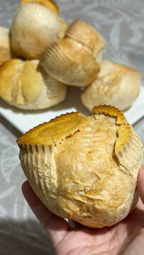 Delicious cassava starch muffins (homemade baked treats made with sour cassava starch). Fresh muffin with a crispy crust and an airy interior. Muffin. Cheese muffin.