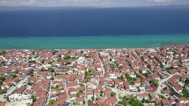 Aerial View Polychrono Chalkidiki Greece Coastline Beach Town