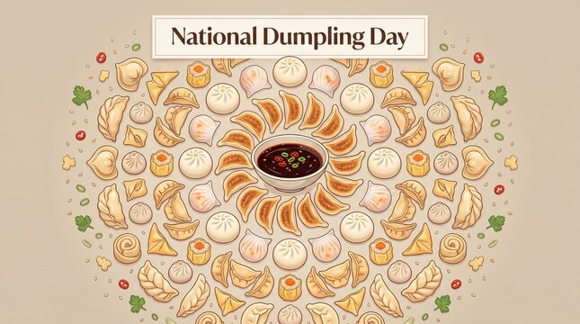 Creative Asian Dumpling Pattern Celebration Illustration