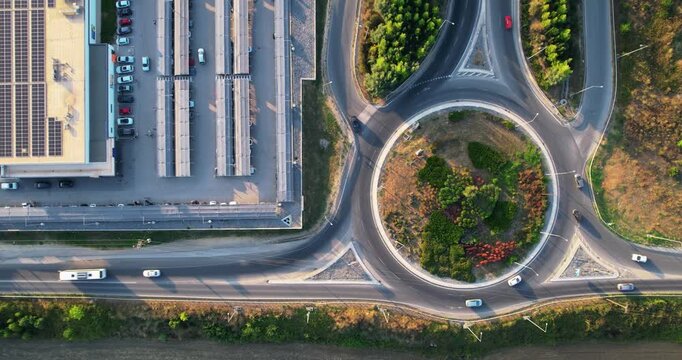 Aerial View Roundabout Traffic During Sunset in Greece