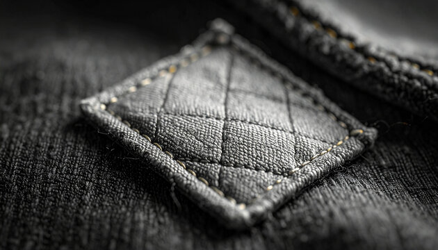 Textile Detail Close-up: A macro view of a quilted fabric patch with a diamond pattern, showcasing texture and stitching, evoking a sense of craftsmanship and quality material.
