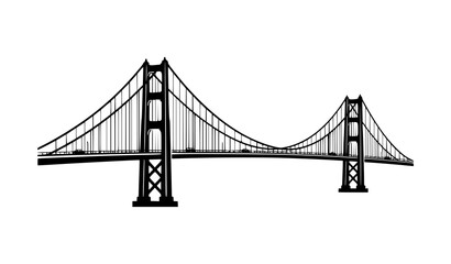 Fototapeta premium Golden Gate Bridge Black Silhouette Vector Illustration, Suspension Bridge Icon Design