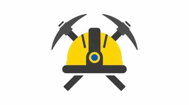 Yellow mining helmet with crossed pickaxes icon design.