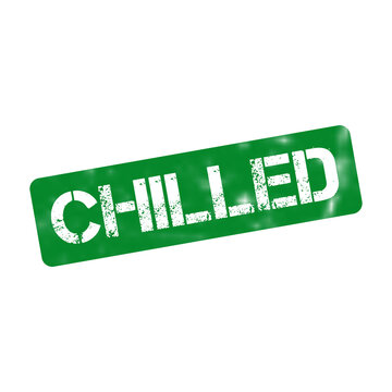 Chilled green rubber stamp icon. Distressed grunge chilled text on rectangular label. Weathered green ink stamp for cooling and temperature control.