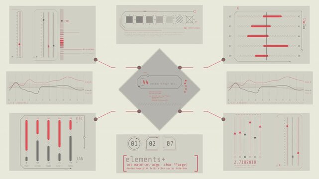 Animated interface with multiple graphs displaying data processing
