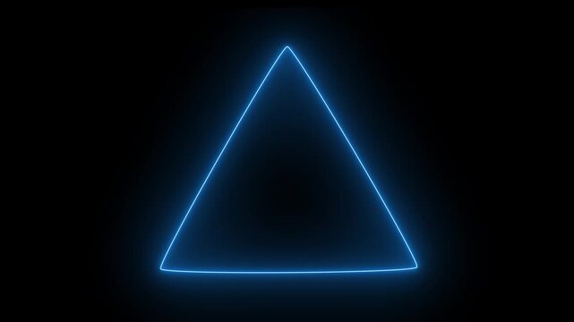 Neon blue triangular outline glowing and pulsating on a dark black background loop.