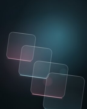 Four overlapping translucent squares with rounded corners