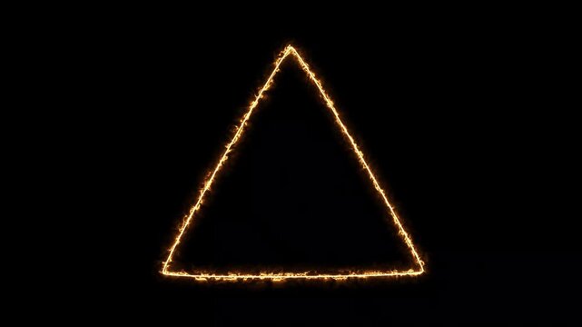 Fiery glowing triangle outline animation isolated on black background video clip.