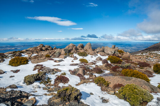Scenery view on the top of Mount Wellington (1,271 m) It towers directly over the city of Hobart in southeast Tasmania, Australia.