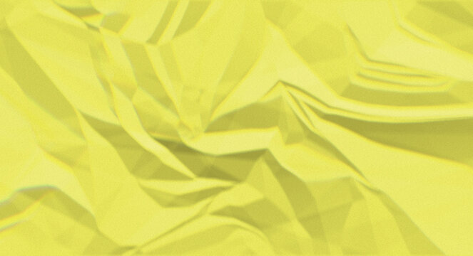 Yellow crumpled paper texture with sharp folds and shadows background