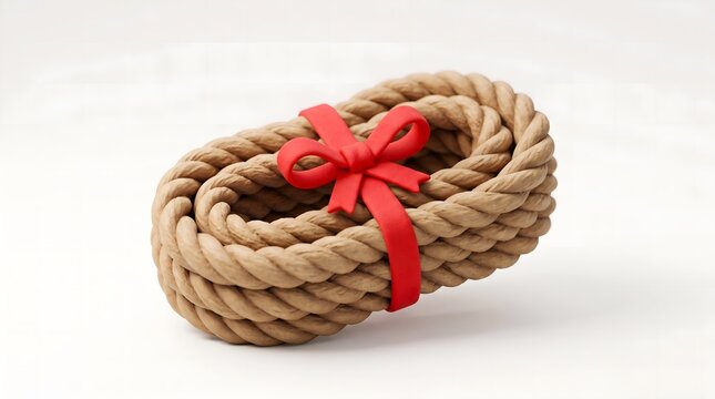 Hemp Rope Loop with Red Ribbon Gift Concept for Crafts