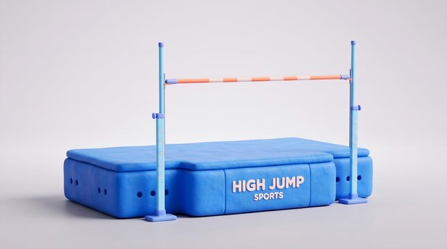 High Jump Landing Mat with Training Bar Equipment on Plain Background