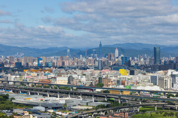 Naklejka premium Elevated highway and urban view in Taipei