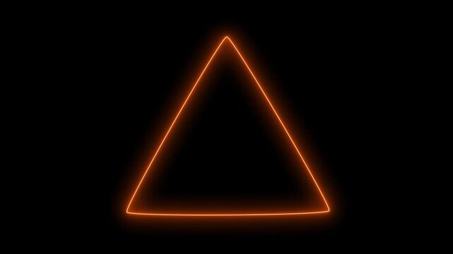 Orange glowing neon triangle frame pulsing light effect on deep black background.