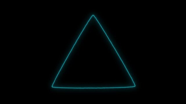 Cyan neon glowing triangle frame flickering on black background motion footage.