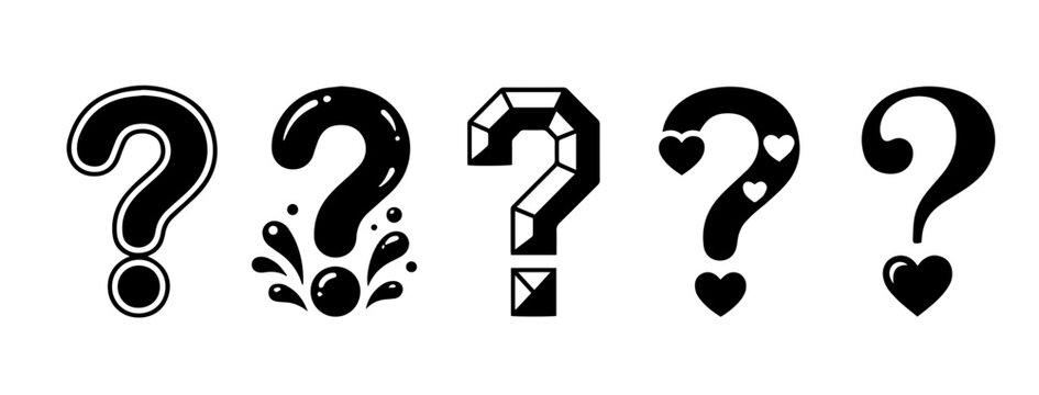 Question mark vector set with assorted mystery, doubt, and curiosity symbols.