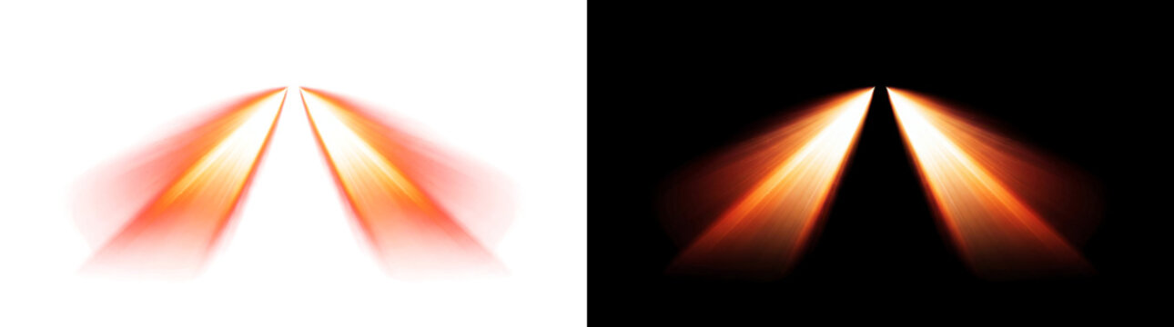 Symmetrical convergent light blade pair with vibrant beam flare luminous effect cutout with real transparency