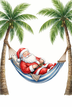 Santa Relaxing on a Beach Hammock Vignette.svg