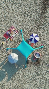 Aerial View Beach Umbrellas Shade Tent Halkidiki Greece Vacation Scene